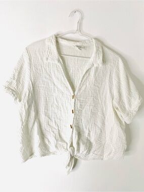 Kirious Los Angeles White Gauze Tie Front Top Cotton Button Front Blouse
